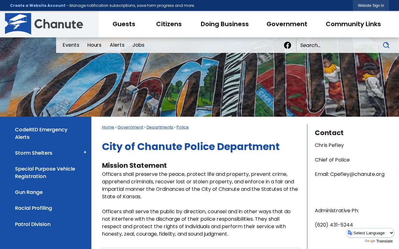 Official Chanute Police Department webpage